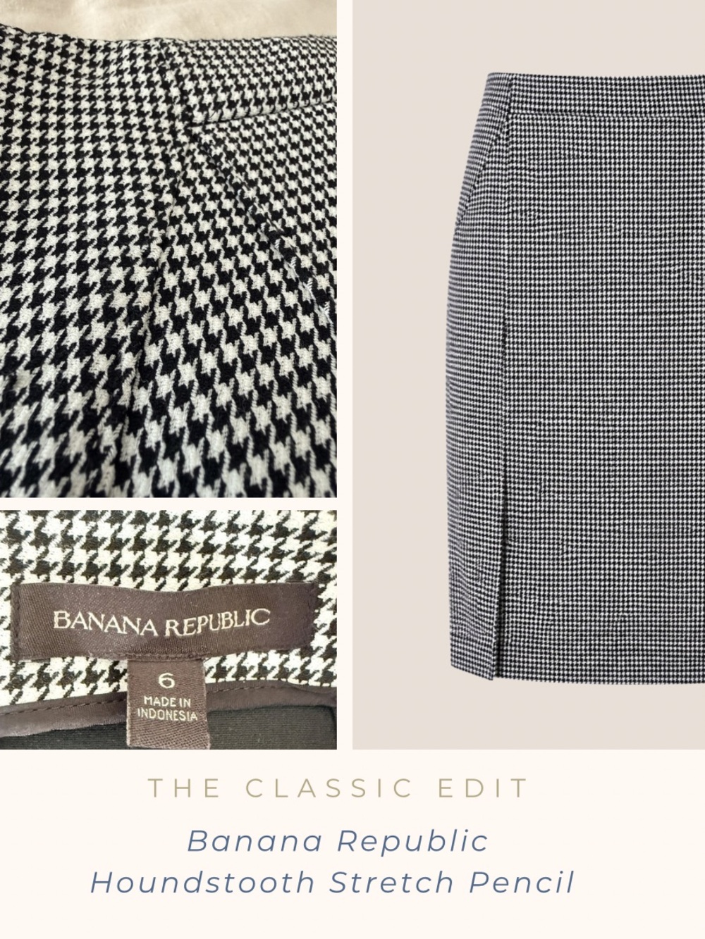 Banana Republic | Black White Houndstooth Pencil Skirt | Stretch Skirt | Size 6